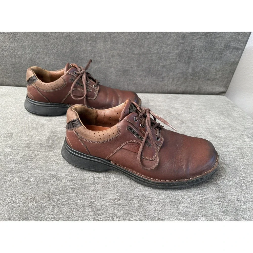 Mens Clarks Unstructured Brown Leather Shoes Oxford Casual size 9.5m 42.5
